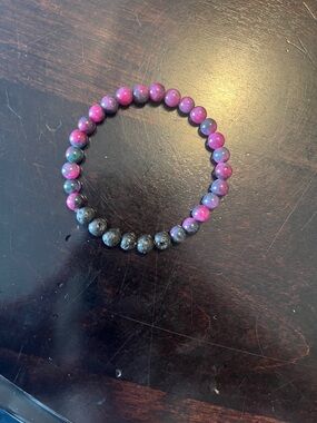 Multicolored Stretch Beaded Bracelet with Black Lava Rocks